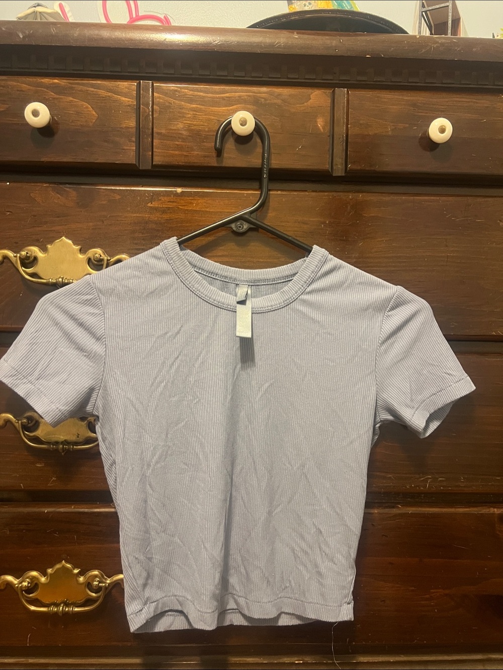 SKIMS Light Blue Ribbed Crop Tee